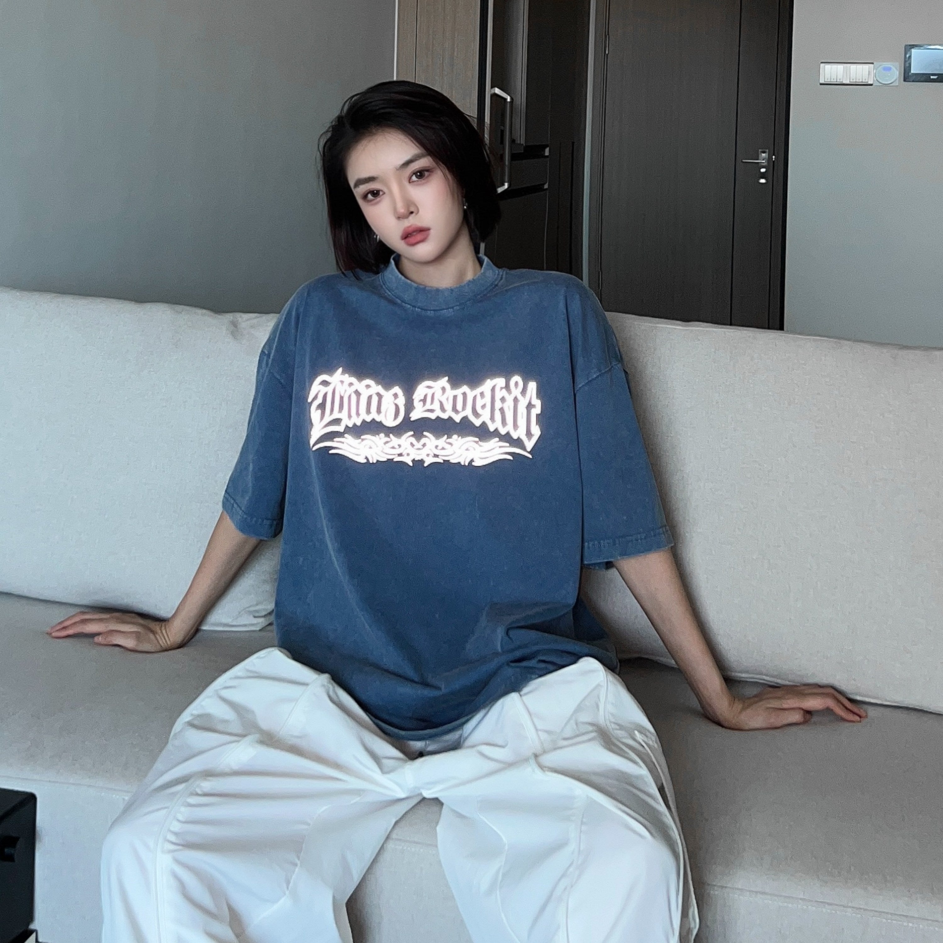 Reflective Acid Wash Tee SK6688